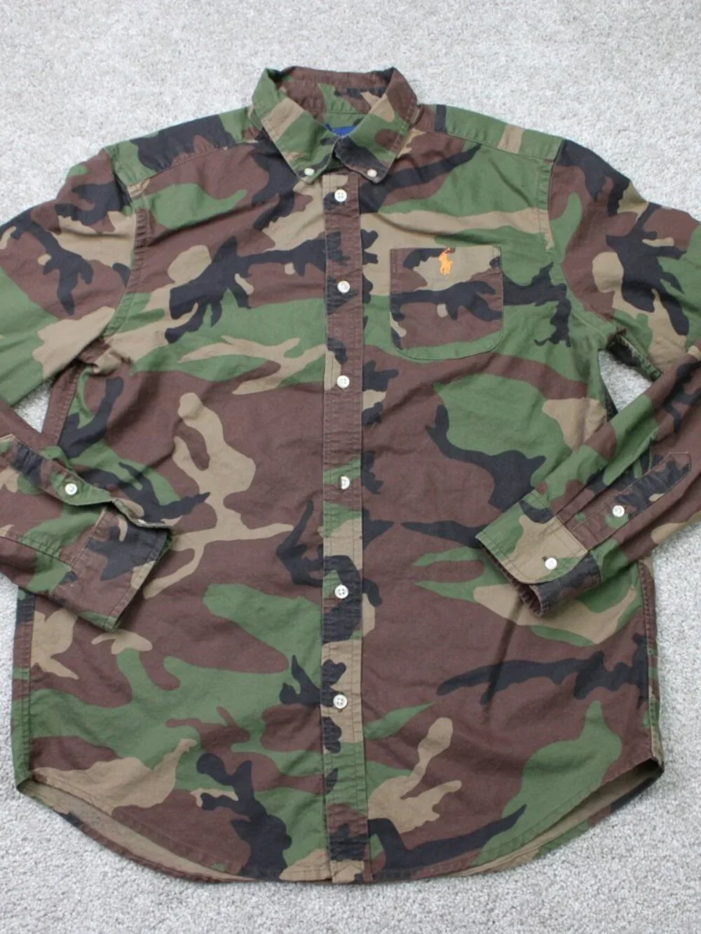 Ralph Lauren Shirt Youth XL (18-20) Green/Black Camo 100% Cotton Long Sleeve
